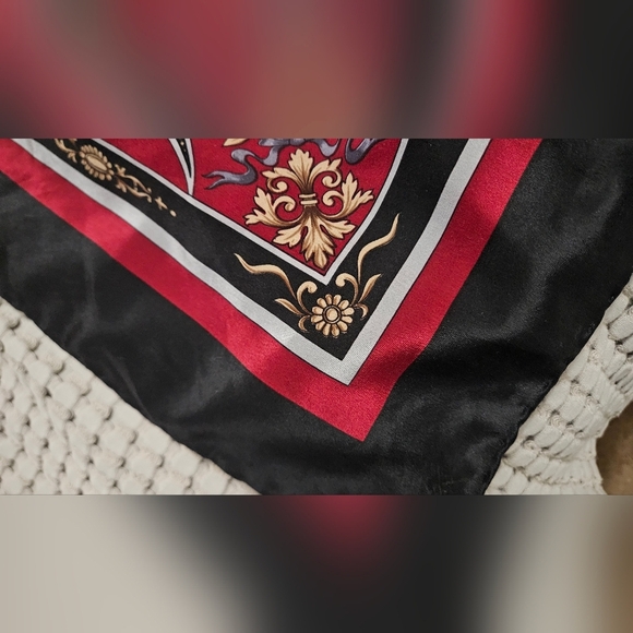 Vintage 1980s Silk Heraldic Shield Versace Style Large Sqaure Scarf. Red/Black. - Picture 5 of 11